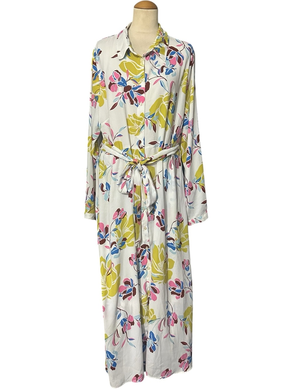 Halogen Tie-Waist Maxi Shirt Dress White Floral Size 2X